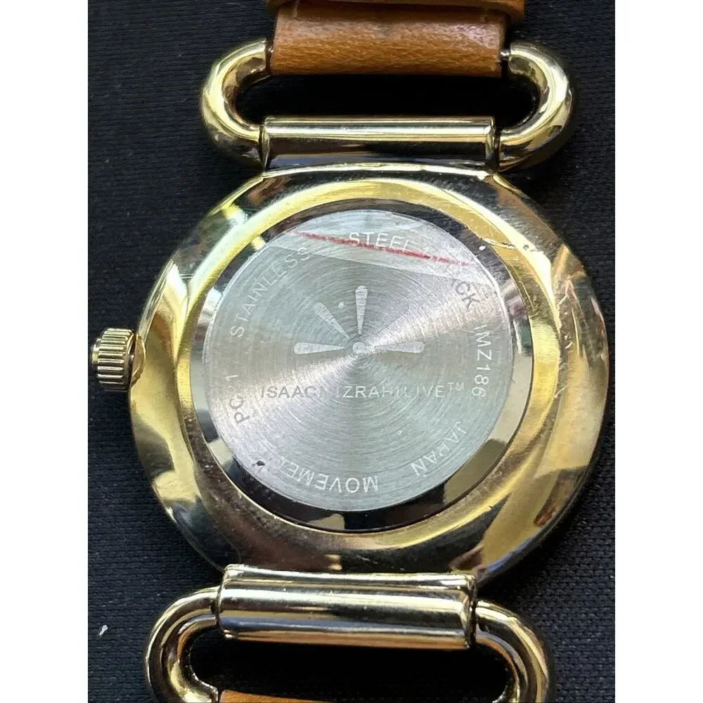 Isaac Mizrahi Live Gold Tone Leather Bezel And Band Women’s Quartz Watch